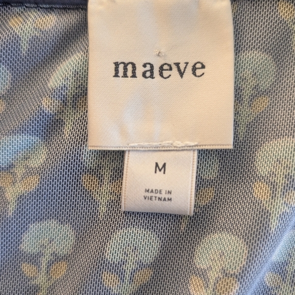 Maeve Anthropologie Short-Sleeve Smocked Polo Top Navy Floral Boho Preppy SZ M - Picture 5 of 9